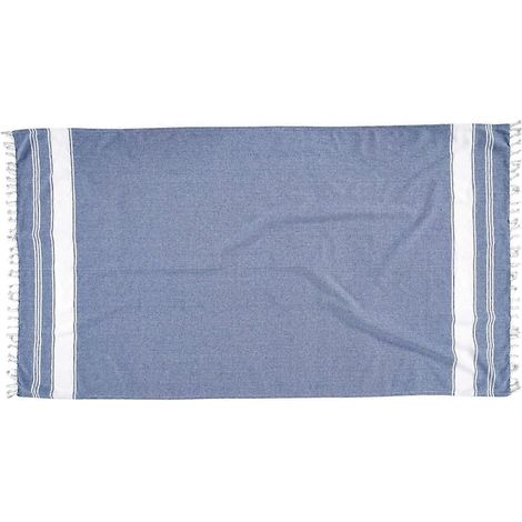 Serviette de plage turque à larges rayures en coton turc - Pelouse de bain Peshtemal ultra-absorbante et douce, légère et à séchage rapide - Bleu foncé (1/5)