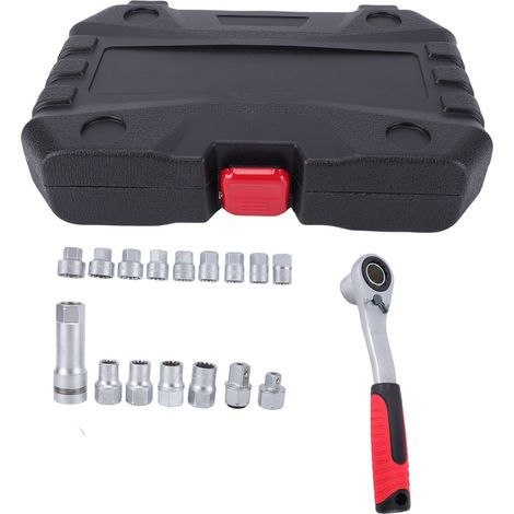 clé à cliquetJeu de cliquet et douilles passant 10-24mm – Douilles passantes 12 points – Cliquet reversible 72T avec adaptateurs 1/2" et 3/8" – 17 pièces pour travaux mécaniques professionnels (1/5)