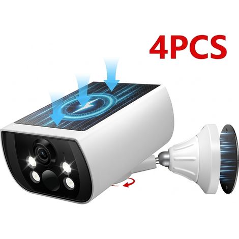 Lot de 4 Caméra de Surveillance Interieur / Exterieur WiFi sans Fil - 2K Camera Surveillance Batterie Panneau Solaire intégré, Étanche IP66, PIR détection, Détection Humaine AI, Vision Nocturne Couleu (1/5)