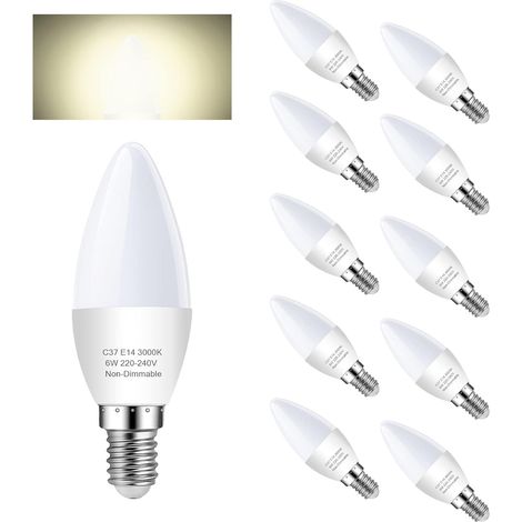 12er-Pack E14 LED C37, 5,5 W, Warmweiß 2700 K, 600 lm, entspricht 60 W Glühlampe, 270° Abstrahlwinkel, CRI 80, nicht dimmbar