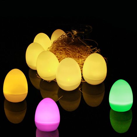 Oeufs De Pâques Lumineux - LED Clignotantes Chaudes - Base En Plastique Avec Interrupteur Inférieur - Décoration De Fête Et Veilleuse - 12 Pièces (1/5)