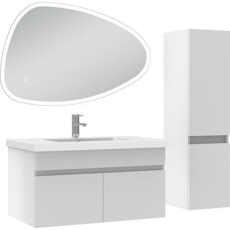 Ocean meubles simple vasque 80cm vasque + colonne + miroir 3 couleurs LED Blanc