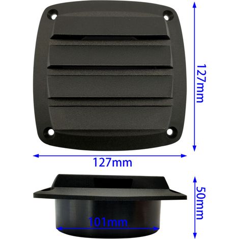 Panneau de ventilation en nylon noir 127Sortie d'évacuation d'air de 127 mm pour accessoires marins, yachts et camping-cars.fenêtre d'évacuation d'air à persiennes en nylon noir de 127 mm