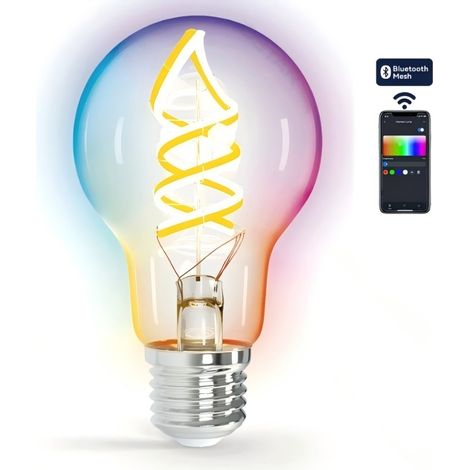 Ampoule Connectée Bluetooth Mesh Aigostar A60 E27 4,9W RGBW, Ampoule à filament LED vintage décoration