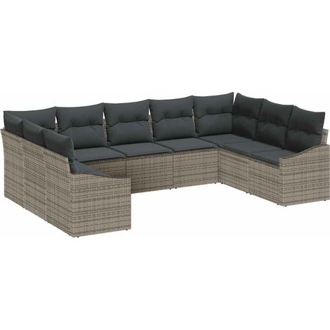 Sofa Set with Cushion 9 pcs Grey Poly Rattan vidaXL