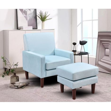 Bella Blue Plush Velvet Fabric Chair with footstall Blue