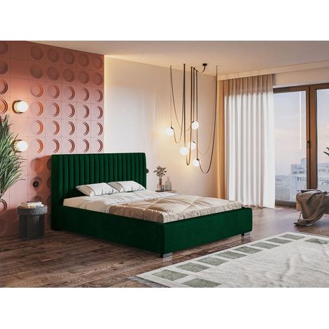 Lit rembourré avec rangement 140x200 velours vert Toscania (1/5)