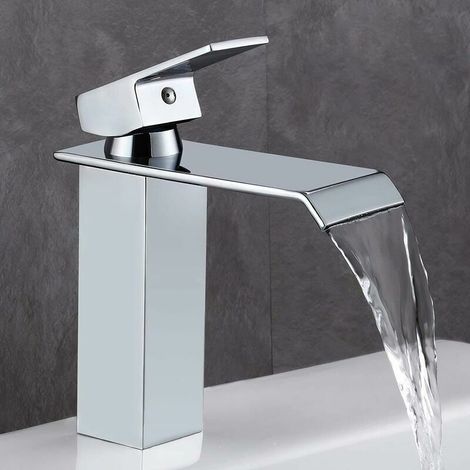 Robinet lavabo, Style Moderne Robinet Lavabo Cascade Salle bain en Laiton Chromé, Valve en Céramique, Désign en Aplati Rectangulaire Pour 30% Economie D’eau BLOW (1/5)