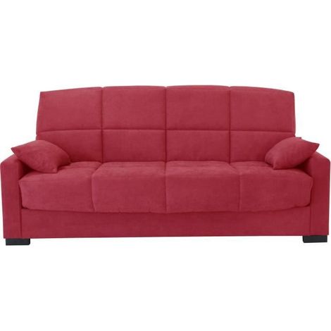 Clic clac 3 places MEGAN 14 - Tissu Soro rouge - Avec accoudoirs - Couchage 130x190 cm - L223 x P96 x H103 cm (1/4)