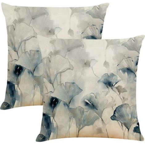 Lot de 2 Housses coussin 50x50 cm, Imperméable, Motif fleurs abstraites, Intérieur extérieur (1/5)