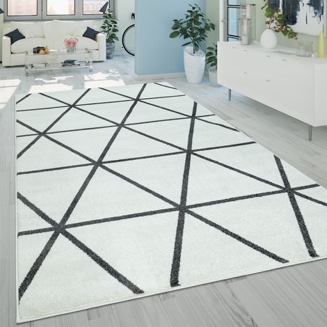 Paco Home Wohnzimmer-Teppich, Kurzflor-Teppich Im Skand-Stil Mit Rauten-Muster, In Weiß 70x250 cm