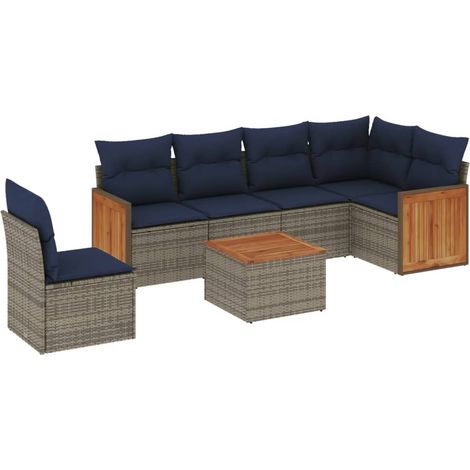 7-teiliges Gartensofa-Set mit Kissen, grau, Polyrattan vidaXL (1/5)
