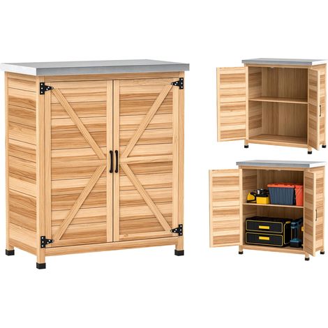 Armoire d'extérieur avec étagère intérieure et établi, en bois et acier galvanisé, 79 x 43 x 92 cm, coloris bois