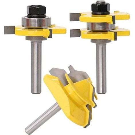 45 Degrés Verrouiller Mitre Routeur Bit + Mèche de Langue + Fraise à Rainurer [ 8mm manche], percussion à rainure et à languette Fraise à Bois pour Outils de Menuiserie (1/4)
