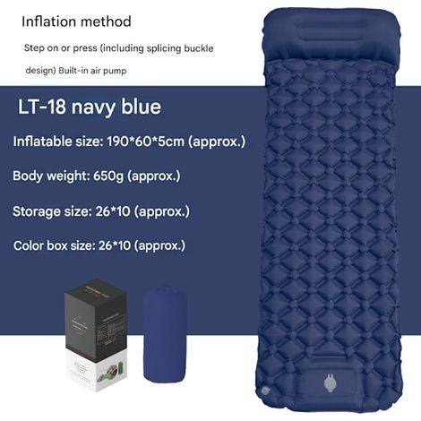 Materassino da campeggio autogonfiabile: materassino singolo ad aria spesso e leggero, materassino matrimoniale gonfiabile e collegabile, colore blu navy. (1/5)
