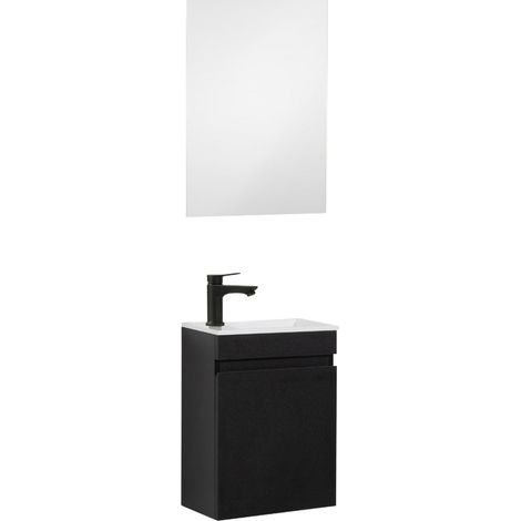 Kometmöbel Gäste-WC Waschtisch Set 40 cm Vormontiert Klein Waschbecken mit Unterschrank (Schwarz 40cm, Mit Spiegel) (1/5)