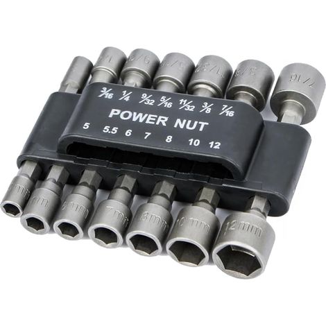 Lot de 14 écrous électriques pour perceuse, tournevis 6,35 mm, tournevis hexagonal, métrique et SAE pour outils électriques