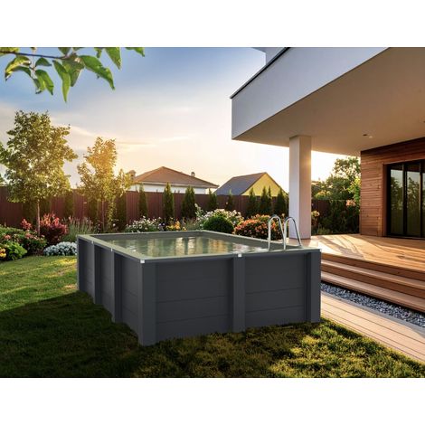 GRE – Piscine hors sol composite rectangulaire 4,55 x 3,15 x 1,26 m – Échelle inox 3 marches – Filtration à sable 4 m³/h – Volume 13,4 m³