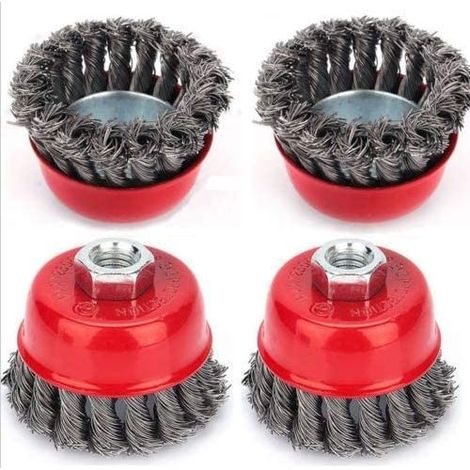 Brush À Fil Pour Meuleuse D'Angle - Ø 75 mm - M14 - Acier Carbone Trempé - Pour Décapage Métal Et Ébavurage - Lot De 4 (1/5)