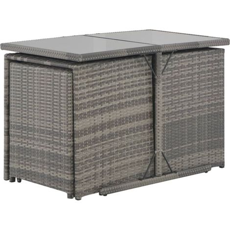 7-piece garden furniture set with cushions – Table and chairs in grey resin wicker – Elegant and comfortable design (1/4)