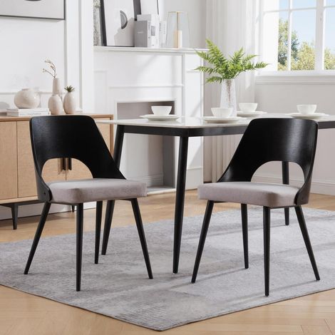 Esszimmerstühle 2er Set mit Holzrückenlehne, Leinenbezug, Schwarz (1/5)