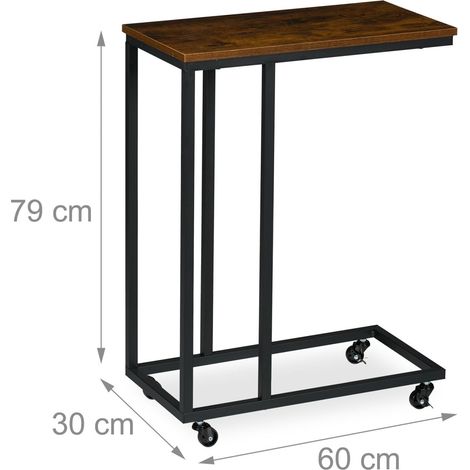 Mesa auxiliar en forma de C 60 x 40 x 50 cm práctica con ruedas giratorias moderna de madera negra 130017214 (1/3)