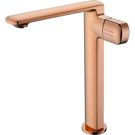 Robinet De Lavabo Pour Salle De Bain, Mitigeur Haut En Or Rose Avec Hauteur De Bec De 259 MM, Robinetterie Salle De Bain Chaud Et Froid RéGlable, Design Moderne De Mitigeur Salle Bain, Laiton (1/5)
