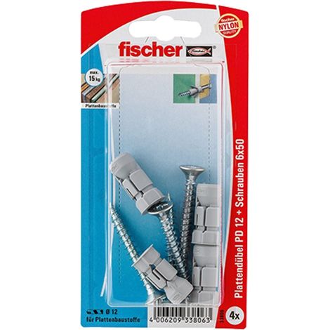 Fischer 4x tacos de placa PD 12 S con tornillo - 33806