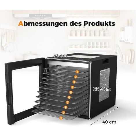 Deshidratador de alimentos con 10 bandejas de acero inoxidable, temporizador de 48 horas, 30-75 °C