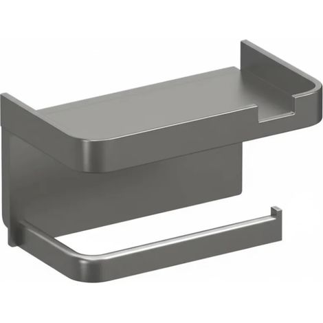 Porte-papier toilette multifonctionnel en plastique gris, sans perçage, avec étagère, support mural pour salle de bain. (1/5)