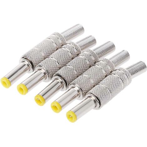5 Stück Metall-Stecker (5,5 x 2,1 mm) für Gleichstromversorgung, gelb