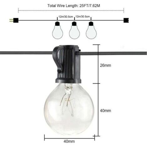 NALOOKAMIC Guirlande Lumineuse Extérieur , Guirlande Guinguette Raccordable 7.6M 25 G40 Ampoules avec 3 Ampoules Rechange pour Fête Jardin Mariage Patio