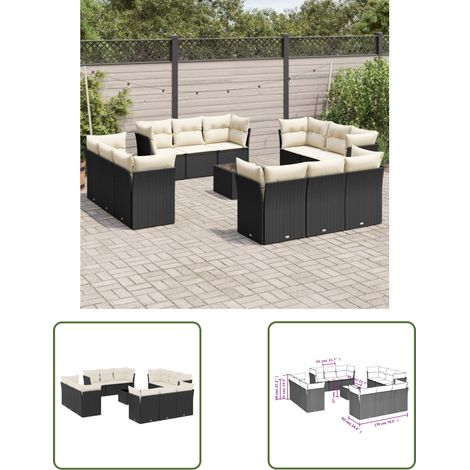 The Living Store 13-tlg. Garten-Sofagarnitur mit Kissen Schwarz Poly Rattan - Gartenmöbel - Outdoor Möbel - Rattan Sofa - Esstisch Set - Lounge Set (1/3)