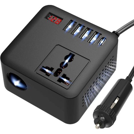 Convertisseur de puissance de véhicule 12 V 24 V à 110 V 220 V avec sortie maximale de 300 W et charge rapide USB pour utilisation de téléphone portable (1/5)