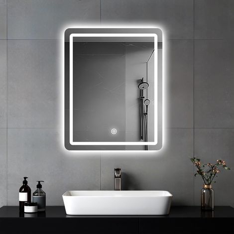 Miroir Mural de Salle de Bain avec éclairage, Miroir avec lumière LED, Interrupteur Tactile et 3 Couleurs à intensité Variable (60 x 45 cm) (1/5)
