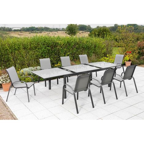Amalfi Set 9tlg 8 Sessel Semi Tisch 200(300)x110cm