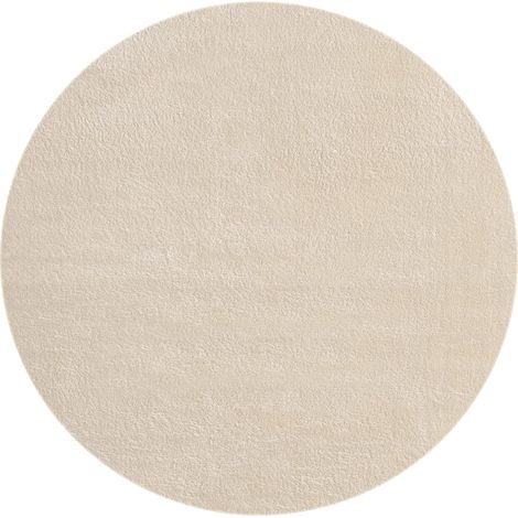 Tapis Moelleux à Poils Courts, Dessous antidérapant, Lavable à 30 degrés, Super Doux, Aspect Fourrure, Beige, 120 cm Rond