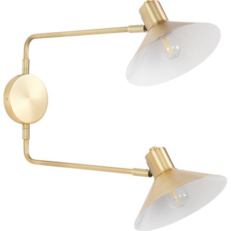 Lámpara de pared moderna aplique 2 luces iluminación pantalla tambor metal acero ajustable con elementos dorados dorado Kadassa