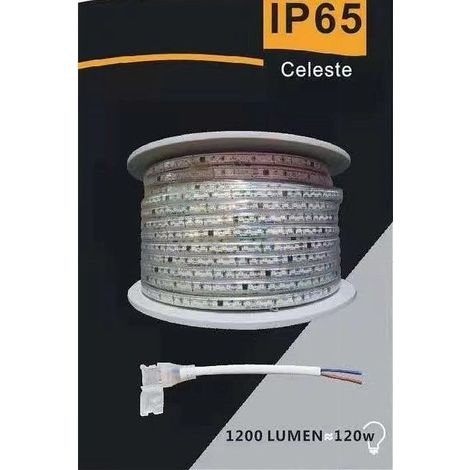 TrAdE Shop Traesio - Striscia Led 3535 220v 12w/mt 120led/mt 100 Metri 8 Mm Luce Celeste 3535-120d-ce - (1/2)