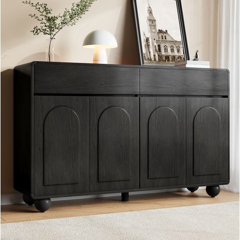 Commode 140x38x89 cm avec 2 tiroirs et 4 portes, étagères réglables, structure MDF pour salon - noir (1/5)