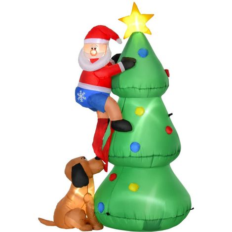 Décoration Lumineuse Sapin de Noël Gonflable 180cm avec LED Père Noël et Chien pour Jardin (1/5)