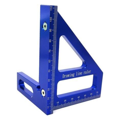 Jauge carrée en alliage d'aluminium - Angle de 45/90 degrés - Règle en T 3D - Outil de mesure pour le travail du bois - Bleu (1/5)