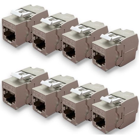 Lot de 8 Embases Keystone RJ45 Cat6a FTP sans outil – Connecteurs blindés métal zinc nickelé –10 Gbps 500MHz – Blindé FTP – Repérage T568 A/B AWG22 – 26 avec serre-câble (1/5)