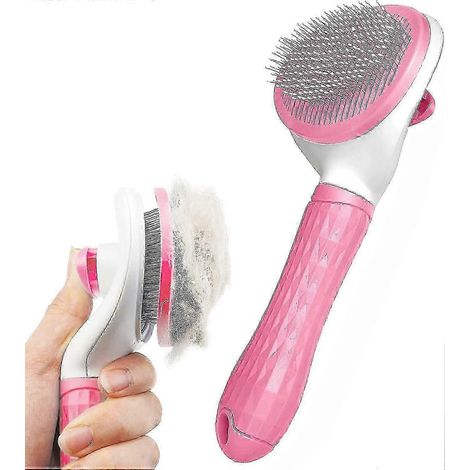Brosse de toilettage pour chien et chat (25-26 cm), peigne autonettoyant avec manche lisse, outil de toilettage avec bouton de nettoyage intégré. (1/4)