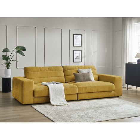 BOBOCHIC - Canapé droit fixe 3 places SIERRA tissu texturé   Jaune (1/5)