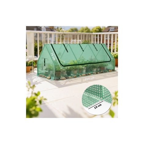 Mini serre de jardin transparente en film PE avec fenêtre en maille et protection UV, 240 x 90 x 90 cm, pour jardin (1/5)