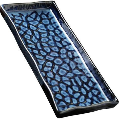 Plat de service en céramique , rectangulaire , à motifs , idéal pour les sushis , le poisson , pâtes (1/5)