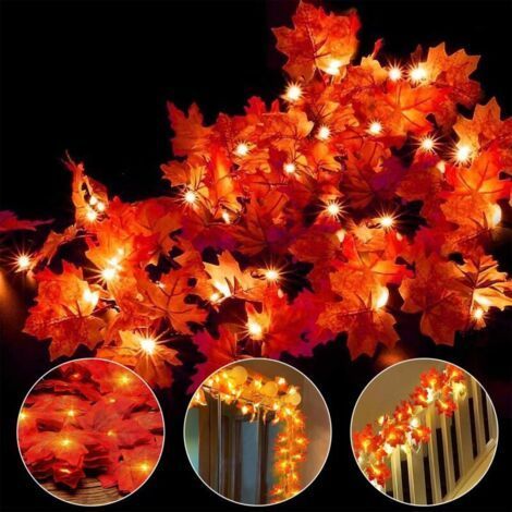 Herbstgirlande, Herbstdekoration, Lichterkette mit 20 Lichtern, Herbstlaubgirlande, Halloween- und Weihnachtsdekoration, Dekoration... (1/4)