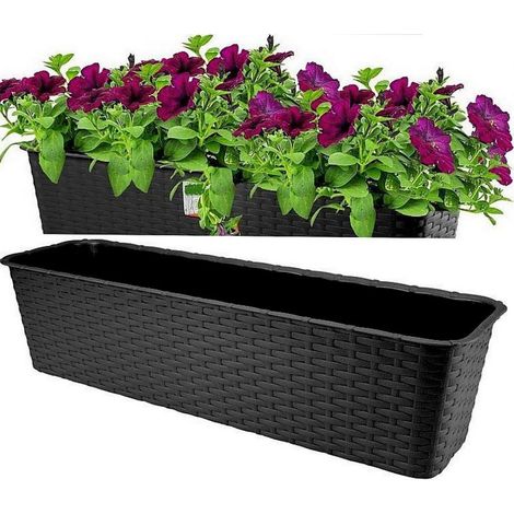 ISR600P-S433 Balkonkasten-Blumentopf aus Rattan, 59 cm, anthrazitfarbene Untertasse, 10 l (1/5)