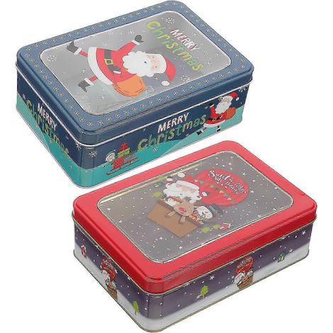 Adorable boîte à biscuits, en fer, multicolore, 19 x 13 x 6,5 cm, thème Noël, lot de 2 pour les fêtes (1/5)
